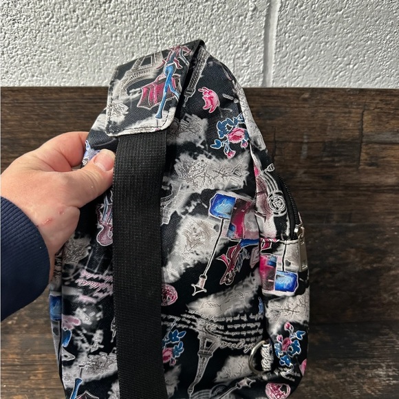 Stylish Black Crossbody Bag with Parisian Print - Picture 2 of 6